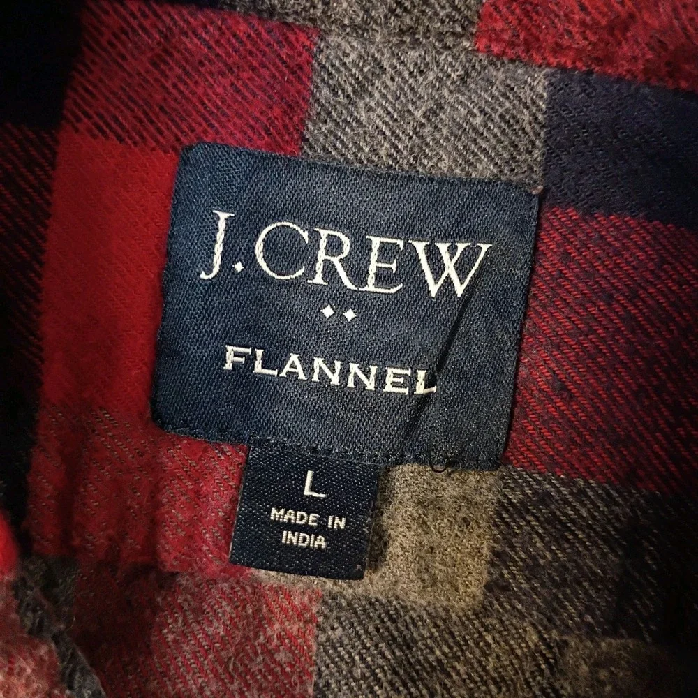 J Crew Flannel Shirt Mens Large Blue Gray Red Plaid Cotton Long Sleeve‎ Pockets